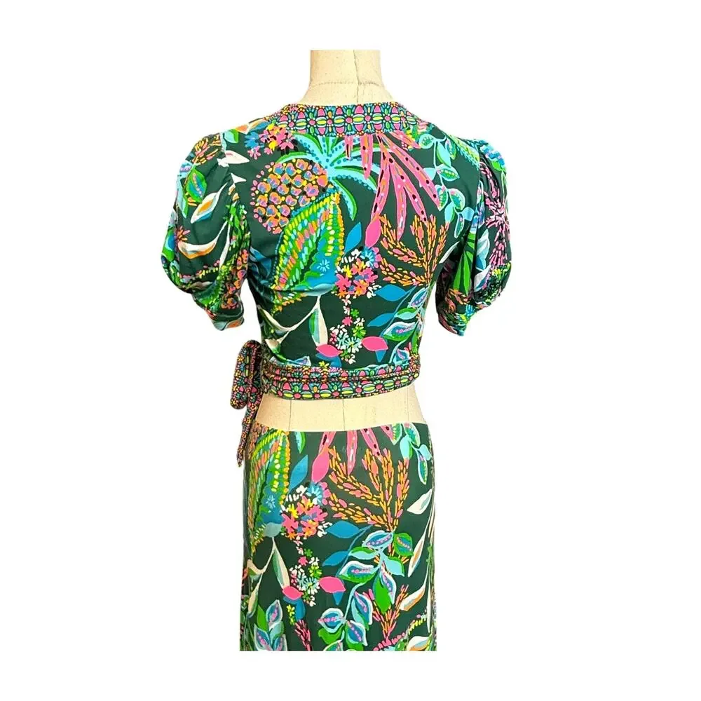 Lilly Pulitzer 2 Piece Tropical Wrap Crop Top Maxi Skirt Set XXS Floral Resort